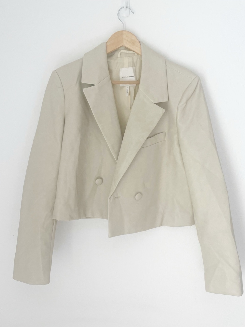 Avec Les Filles light cream cropped double-breasted blazer size large
